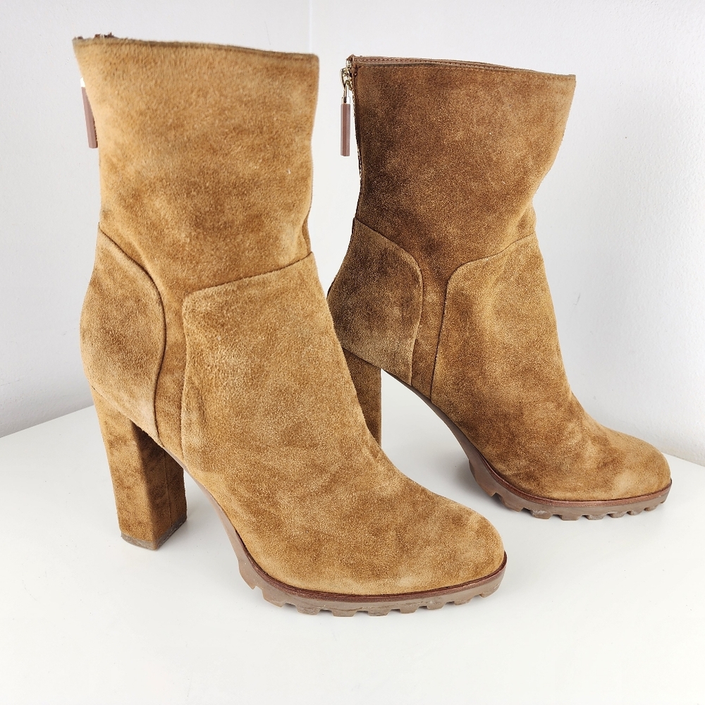 Aldo Women Tan Suede Ankle Boots Size 10 High Heels - Picture 5 of 13